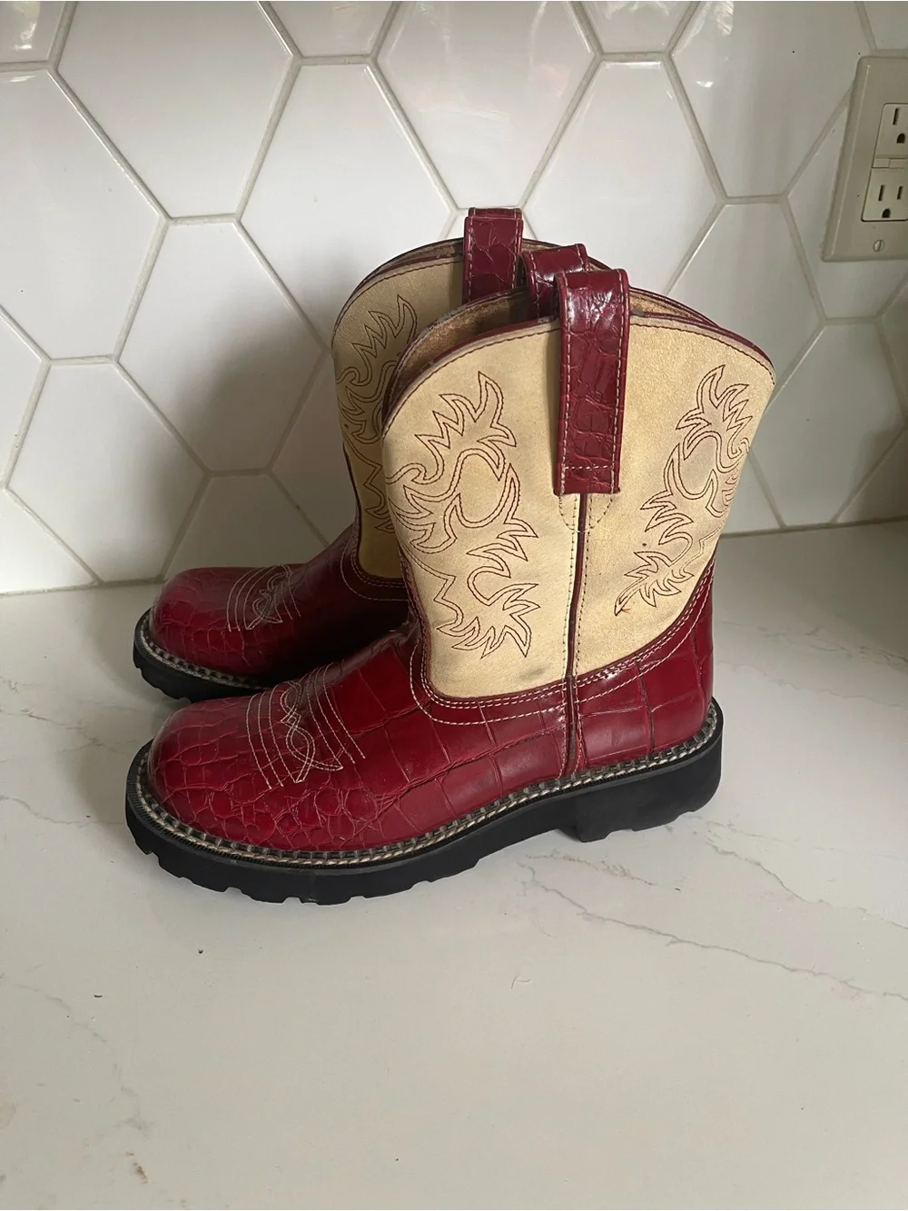 Ariat Red and Cream Western Work Booties